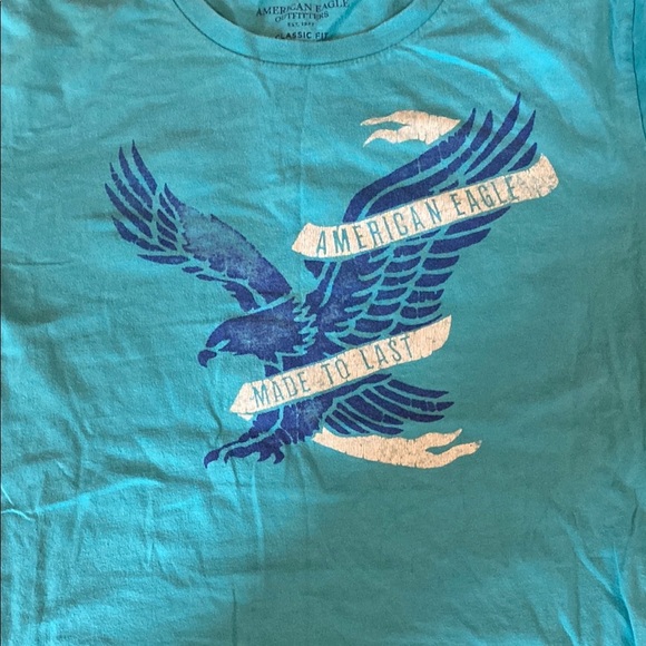 American Eagle Turquoise Tee with Eagle Graphic - Picture 2 of 7